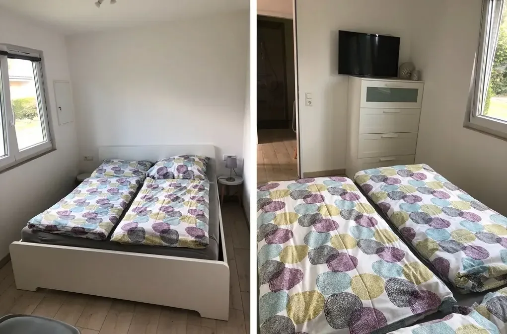 Bungalow 108 am Zeulenrodaer Meer – Schlafzimmer mit komfortablem Bett